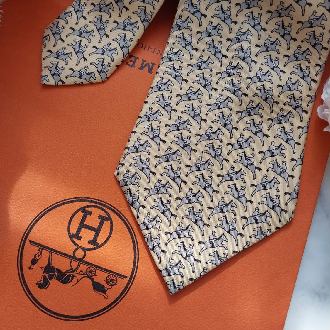 에르메스 실크 옐로우 승마 모티브 넥타이 9.5cm A-등급  K1329 상품이미지4