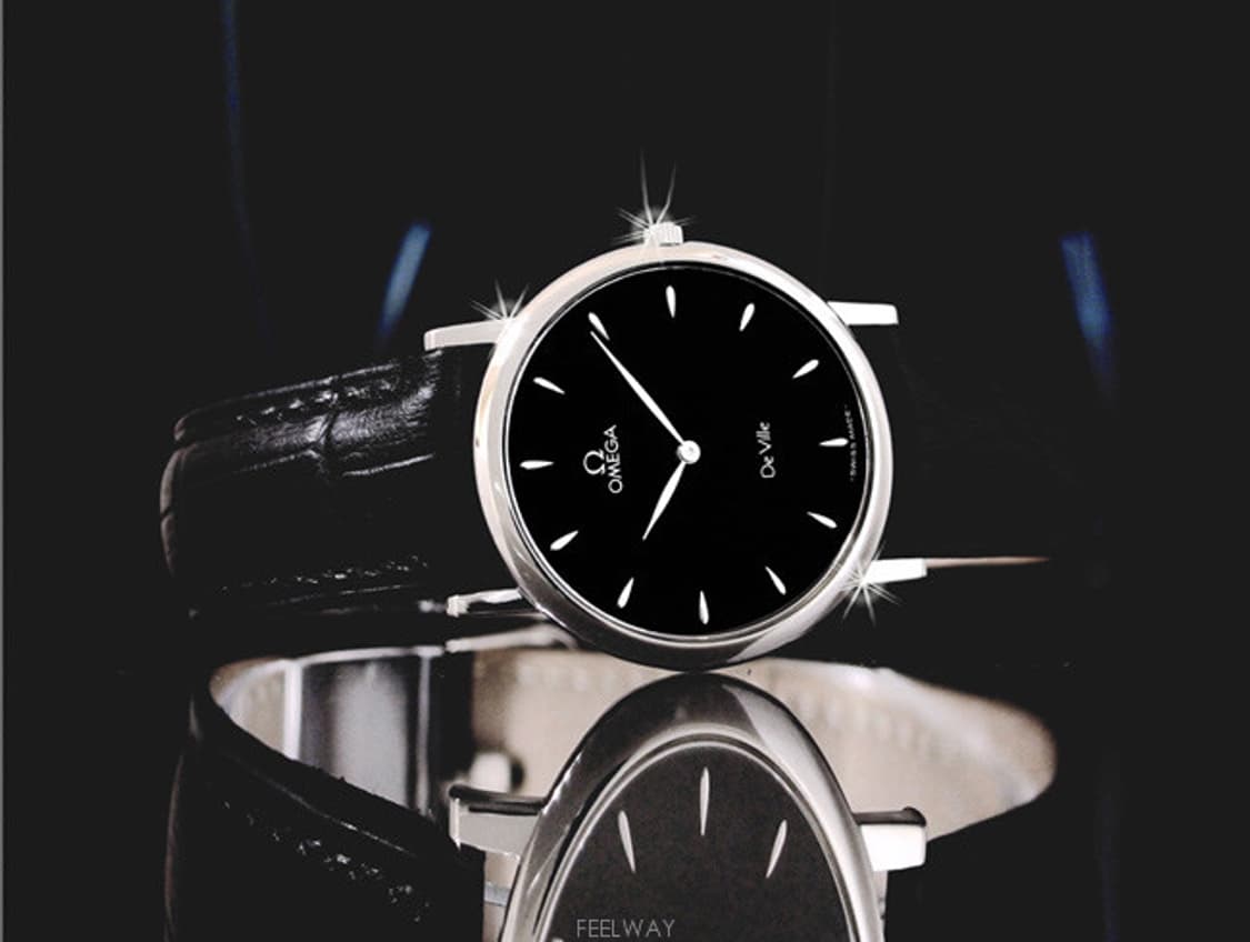오메가 드빌 블랙판 쿼츠 남성 가죽 시계 상품이미지7