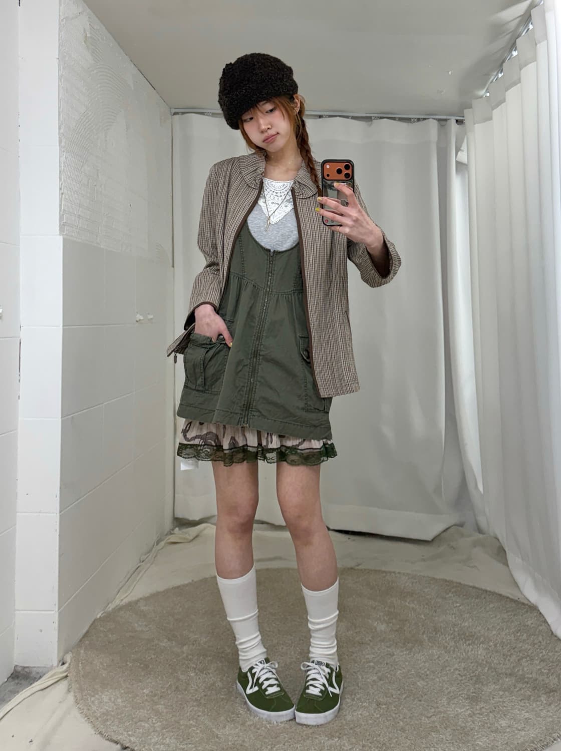 빈티지 카키 브라운 시골 소녀의 작업실 모리 코디 세트 상품이미지1