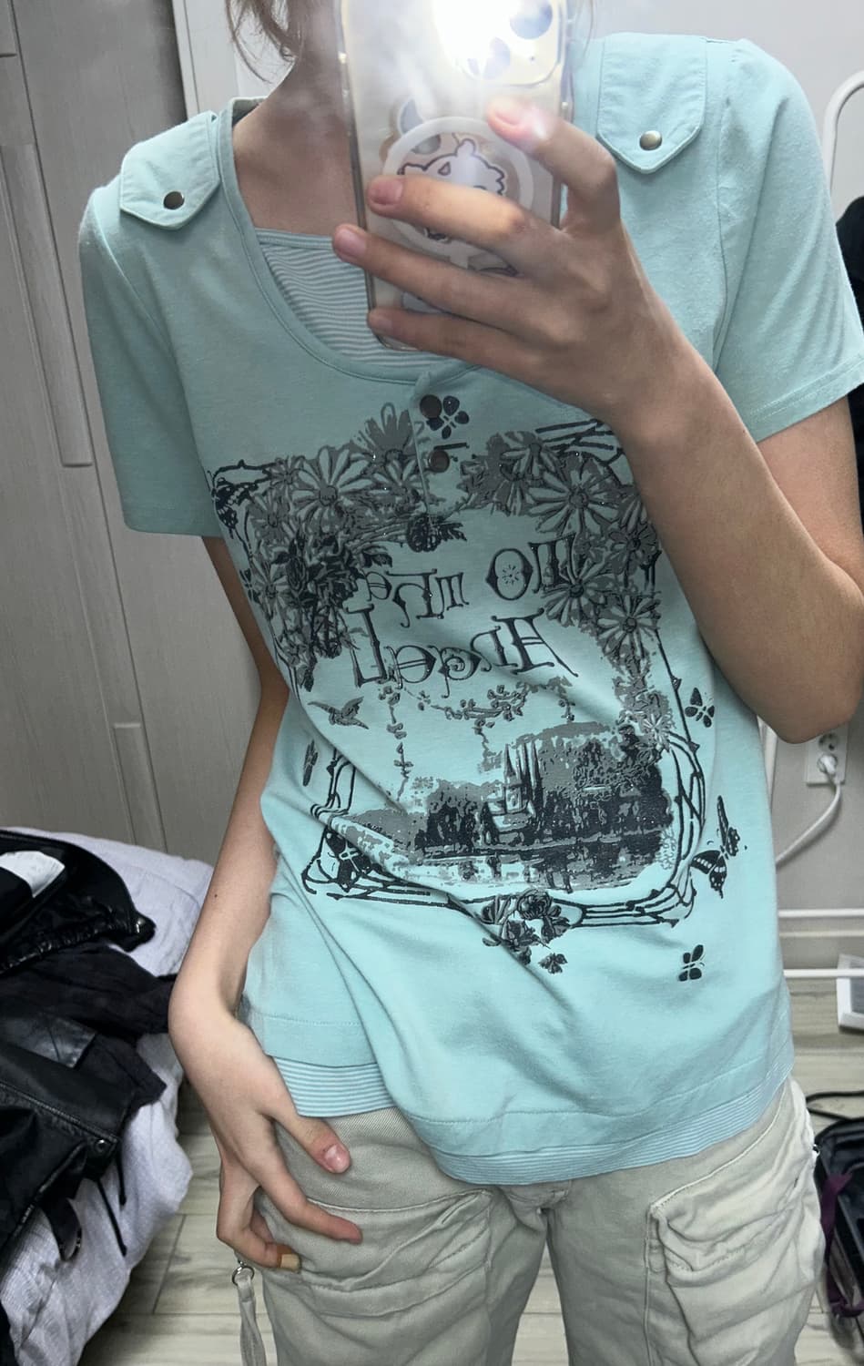 클로버 민트 반팔 레이어드 티셔츠 상품이미지1