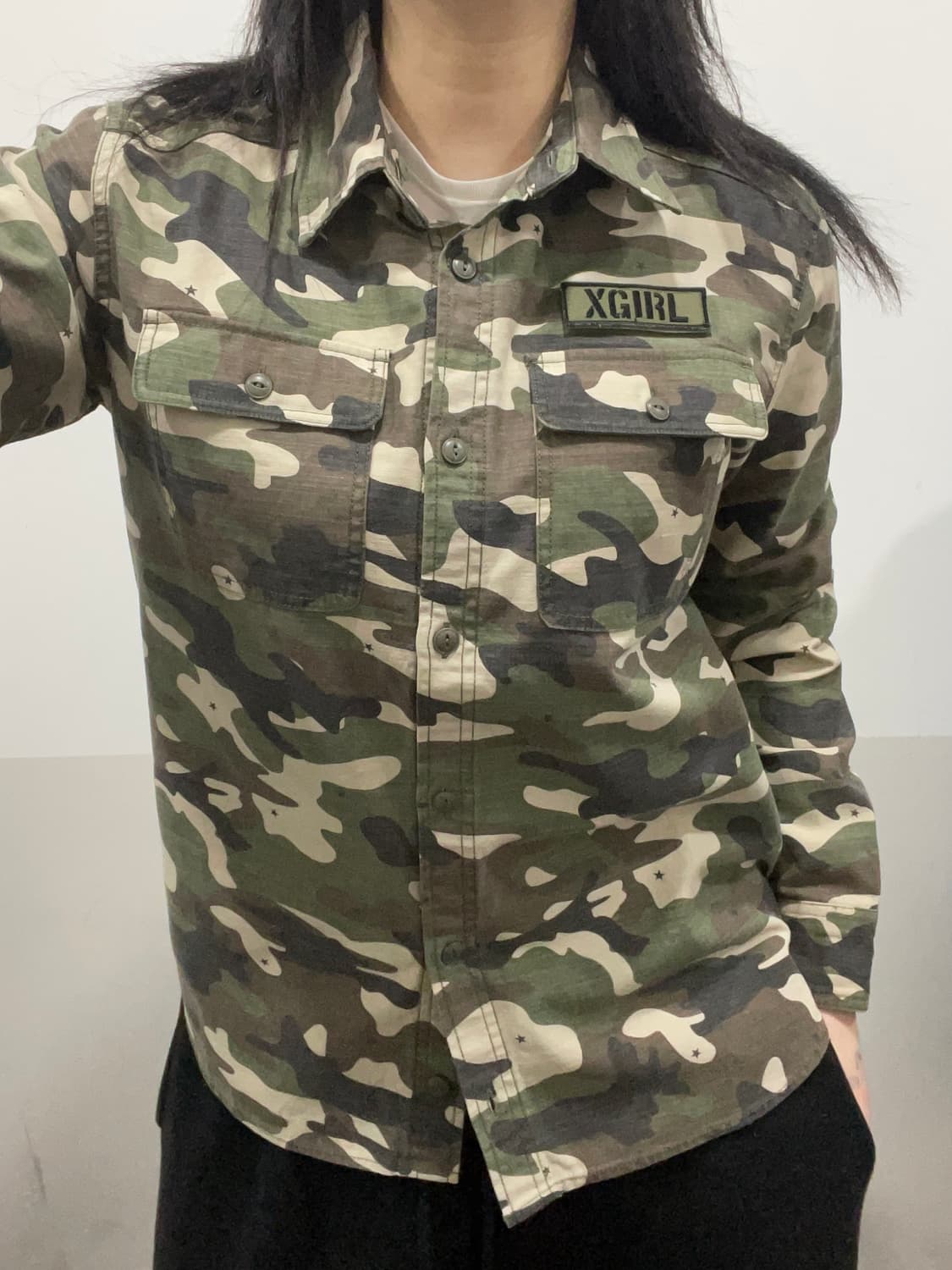 X-girl 엑스걸 스타 카모플라쥬 밀리터리 긴팔셔츠 상품이미지1