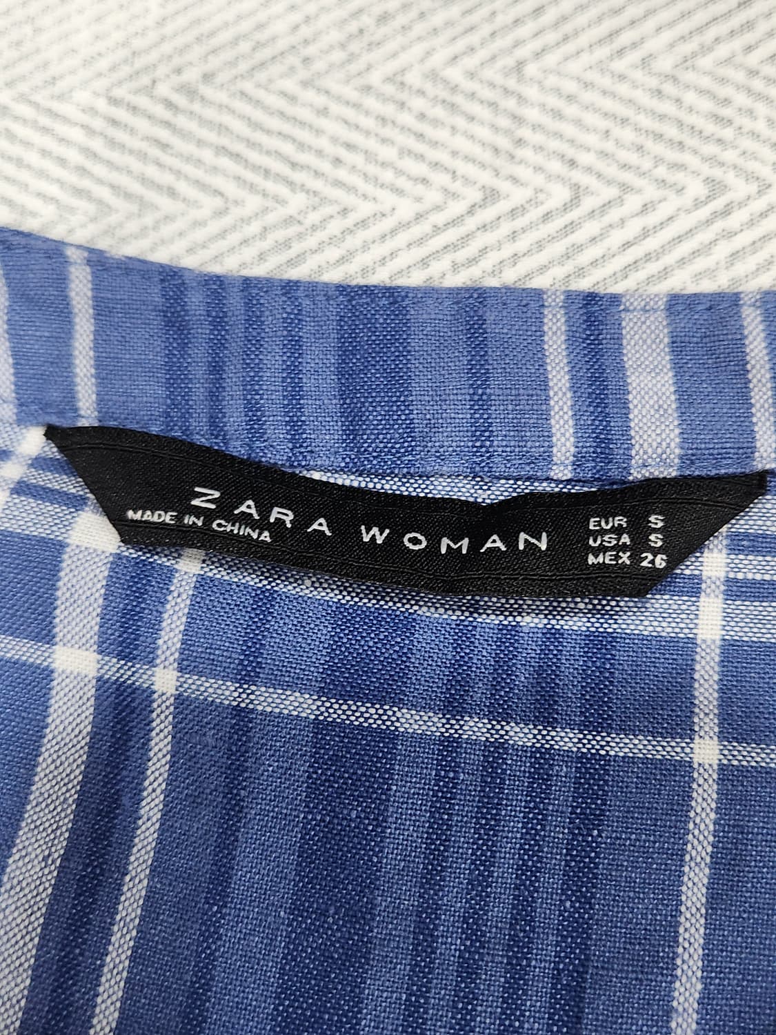 [S] 자라 린넨 블루 체크 롱원피스 벌룬 소매 상품이미지6