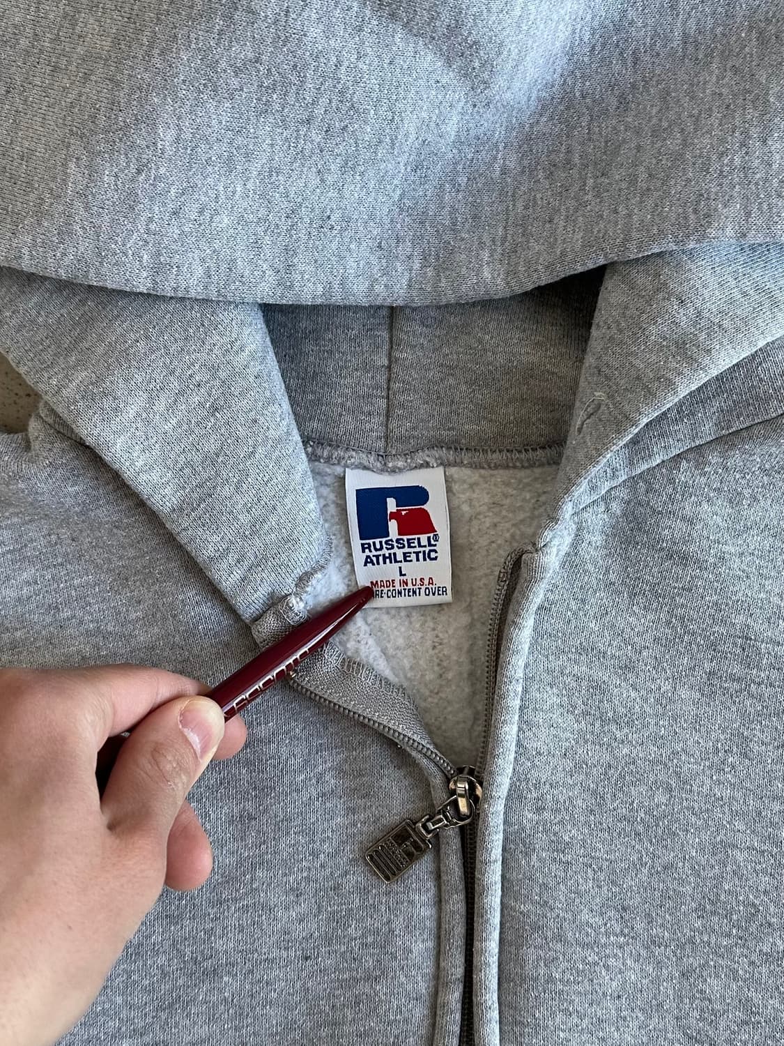 90s 빈티지 러셀 후드집업 그레이 L USA 상품이미지5