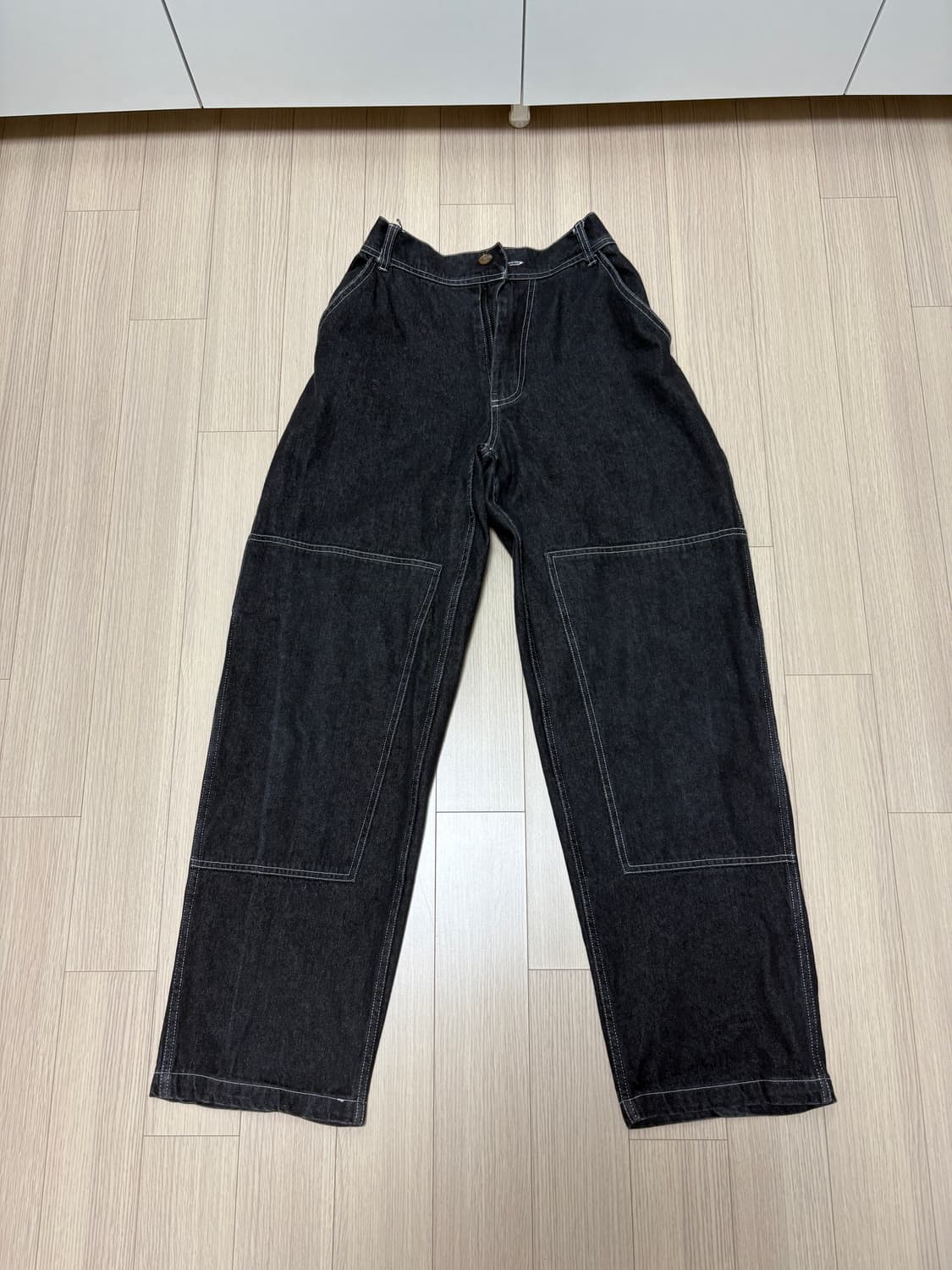 블랙 데님 와이드 팬츠 스티치 상품이미지1