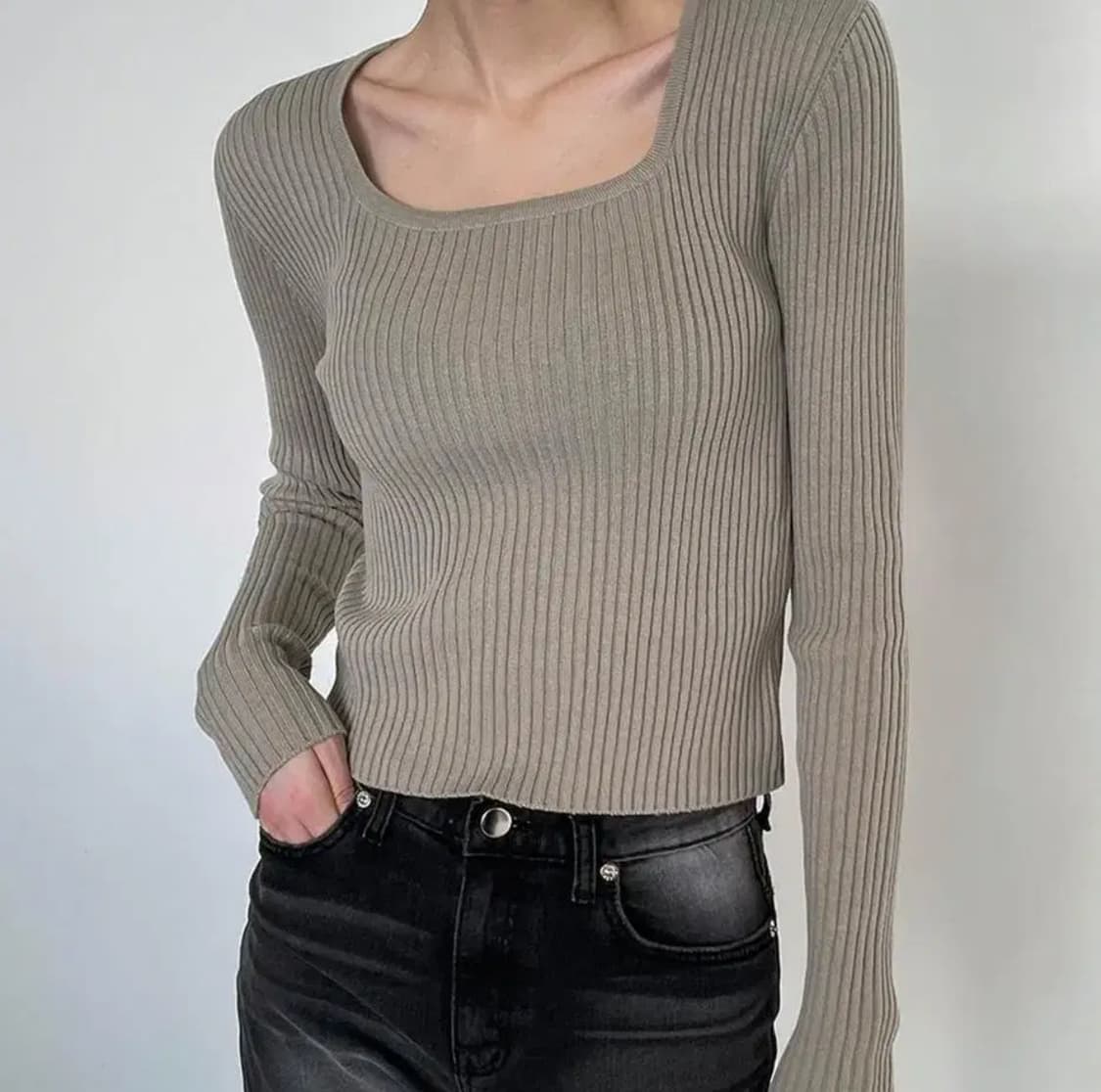 블랙업 스퀘어넥 니트 골지 긴팔티 상품이미지2