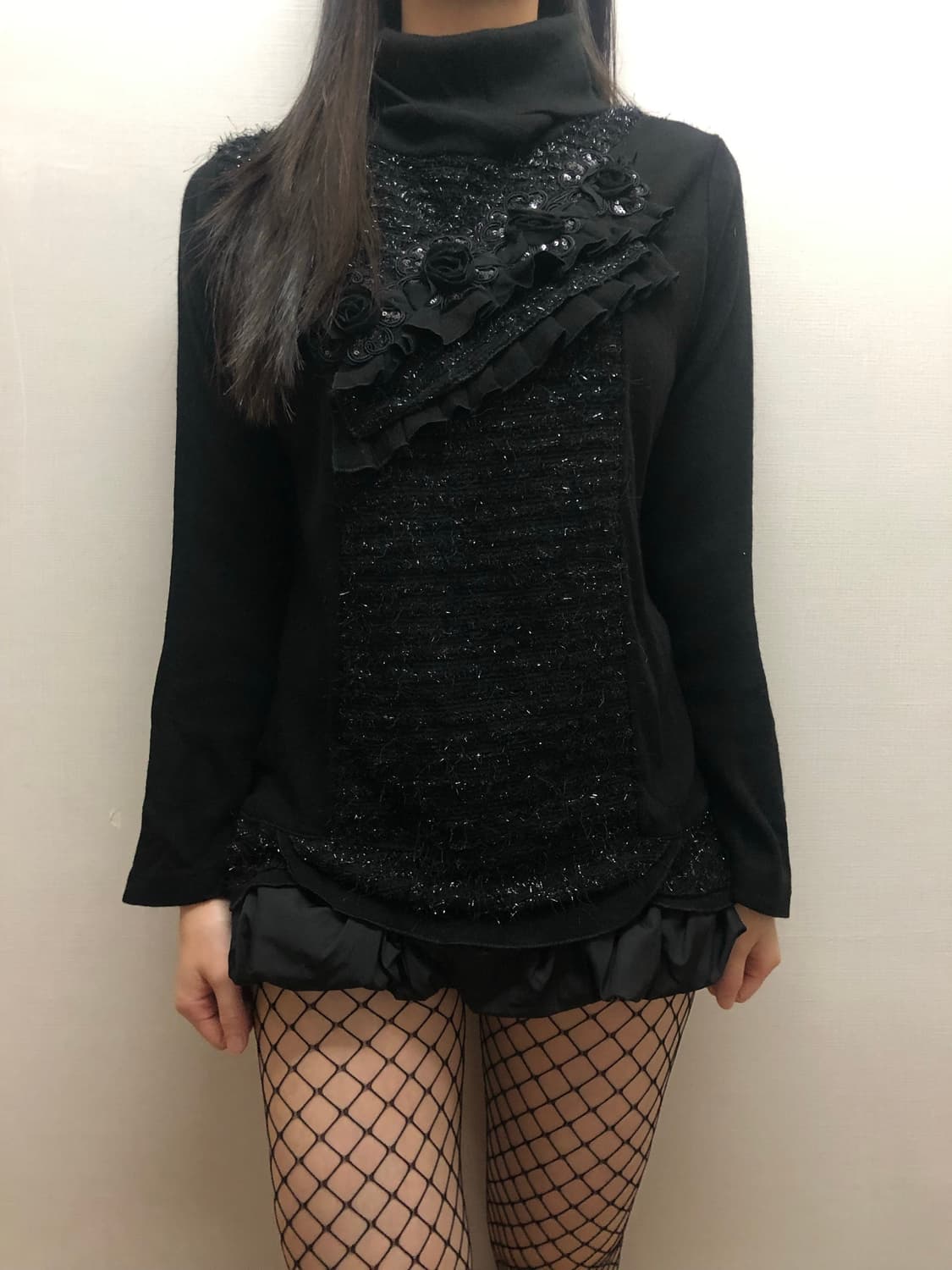 빈티지 블랙 글리터 프릴 니트 상품이미지2