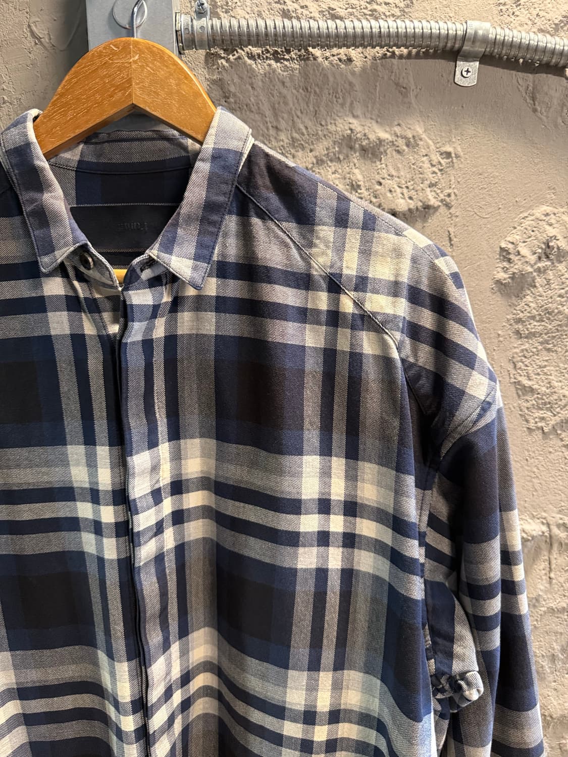 48 준지 JUUN.J 체크 스트링 블루종 셔츠 네이비 상품이미지3