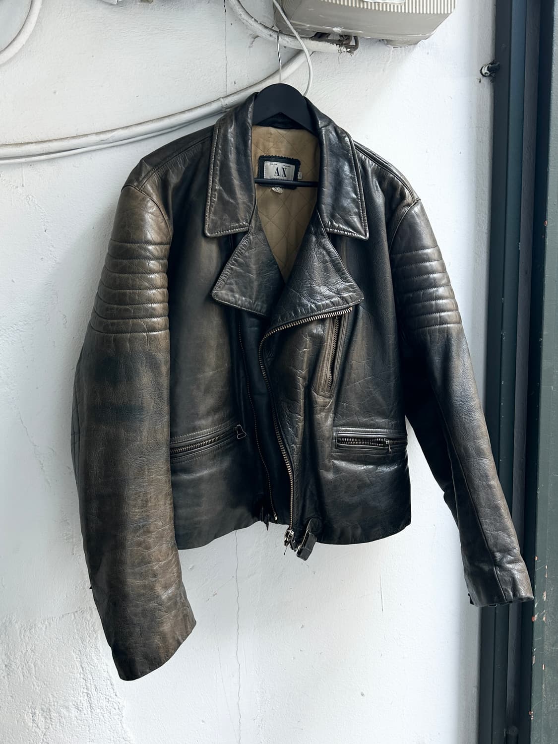 *RARE* 90's 아르마니 에이징 레더 더블 라이더 자켓 상품이미지1