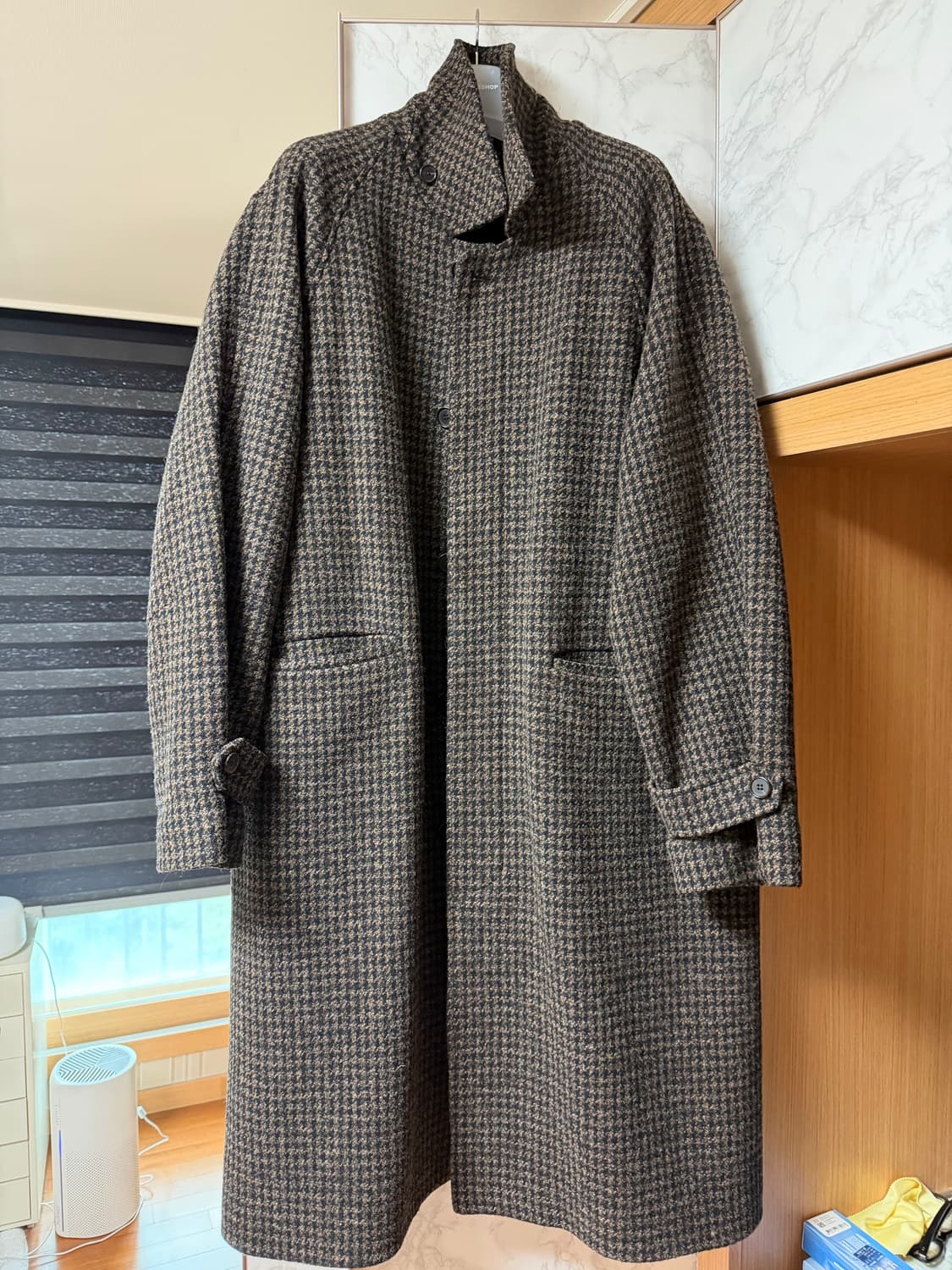 알렌느 체크 브라운 발마칸 코트 상품이미지2