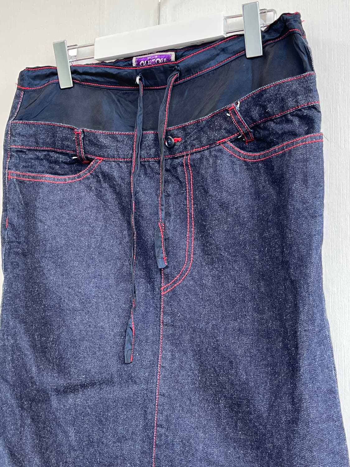 Vintage denim red stitch midi skirt 상품이미지2