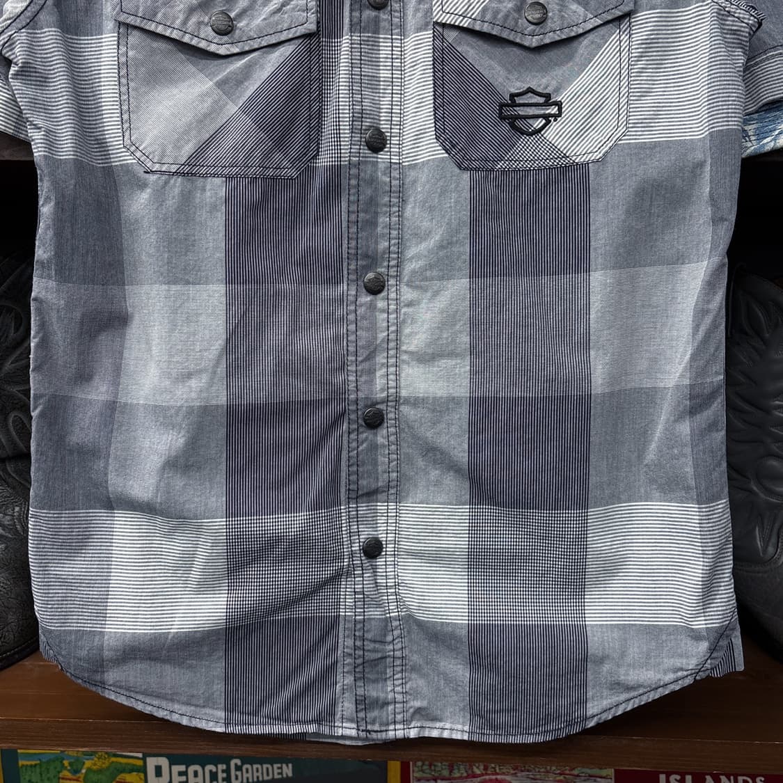 할리데이비슨 스트라이프 믹스 체크 실루엣 쉴드자수 워크셔츠 N1184 상품이미지4