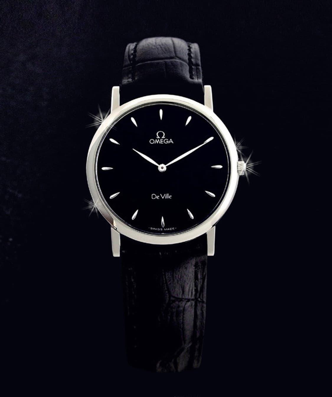 오메가 드빌 블랙판 쿼츠 남성 가죽 시계 상품이미지9