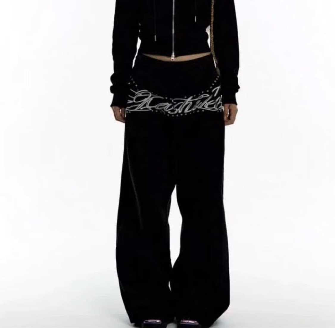 카시코 엠브로이디드 핀턱 와이드 팬츠 S 상품이미지1