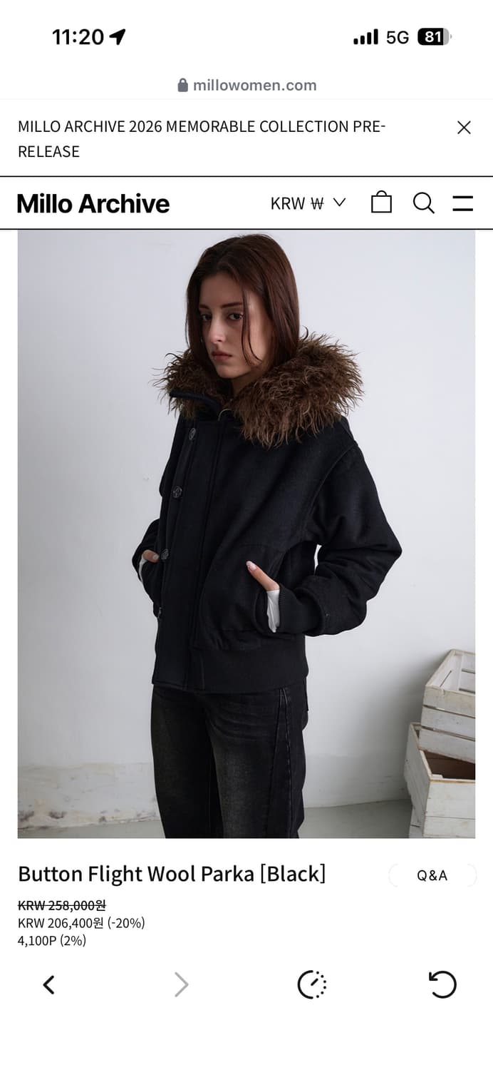 밀로우먼 버튼 울 파카 블랙 s 상품이미지1