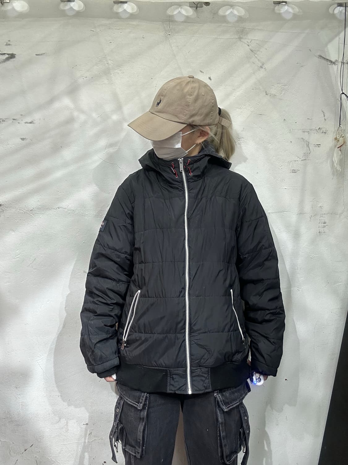 컨버스 블랙 일본판 안감 기모 오버핏 패딩 점퍼 올드스쿨 자켓 L 상품이미지2