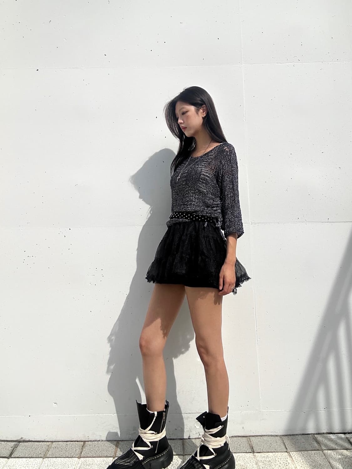 Net side string knit / black 상품이미지3