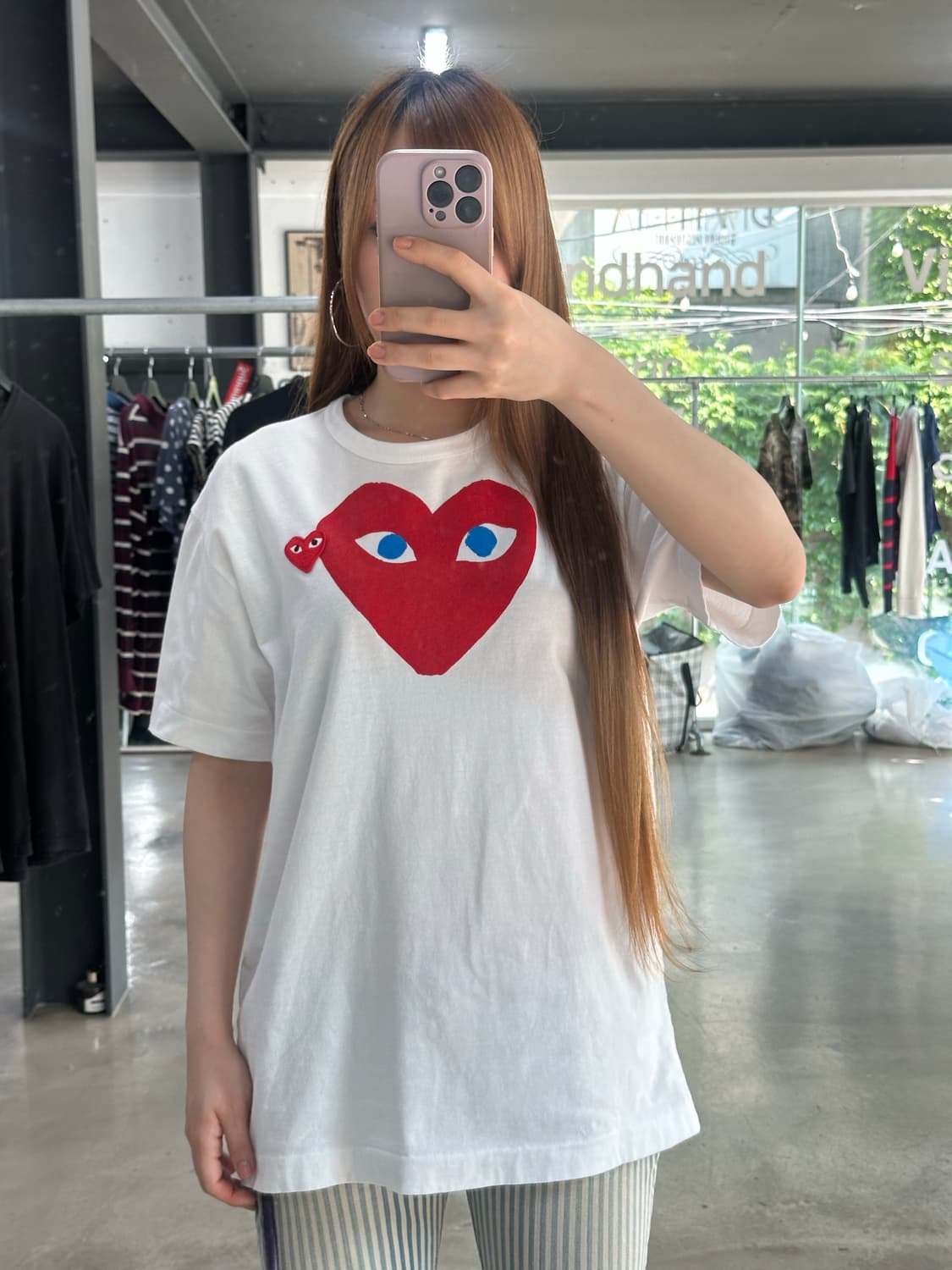 꼼데가르송 플레이 레드더블하트 블루아이 반팔티 상품이미지1