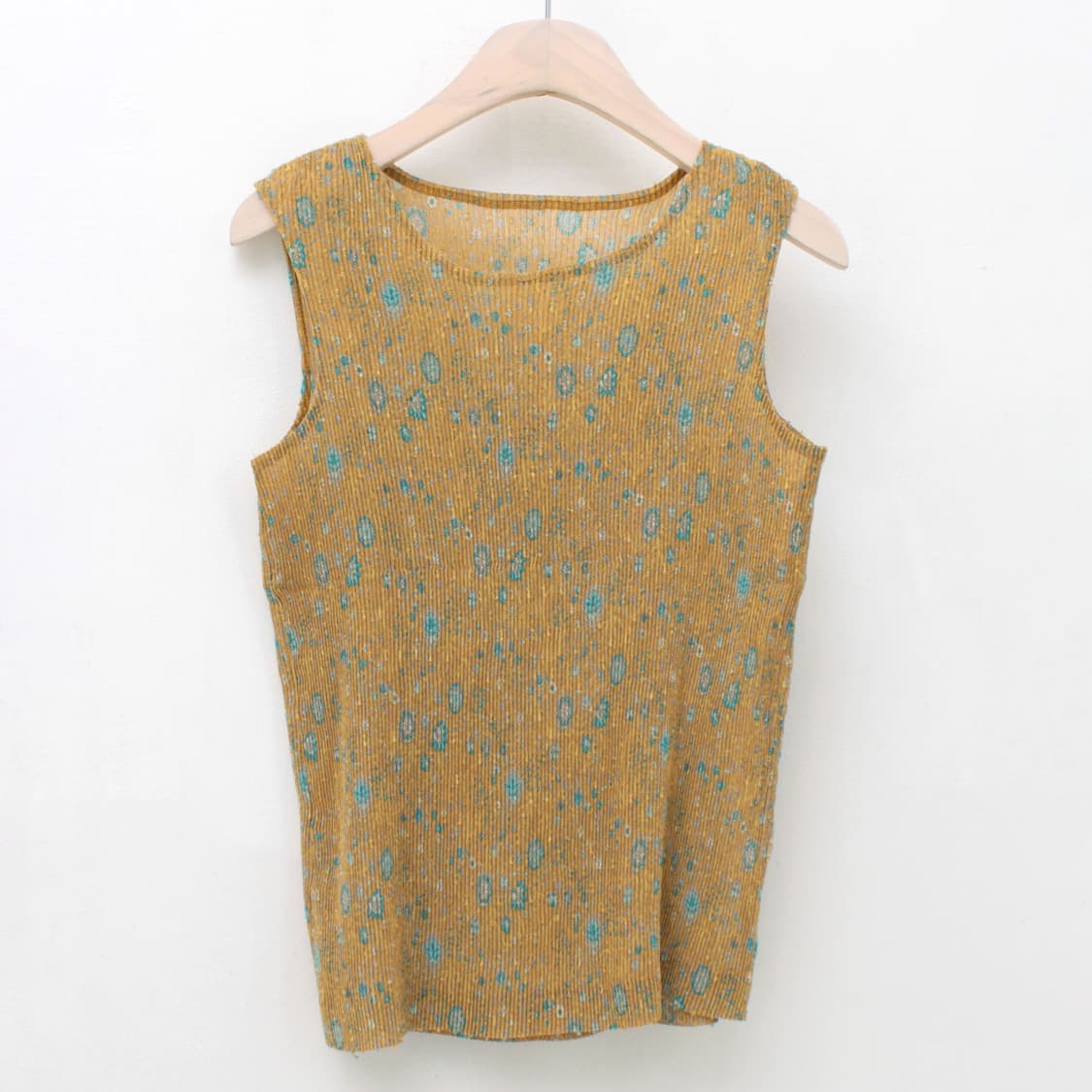 일본 빈티지 플리츠 플라워 슬리브리스 나시 라운드넥 민소매 탑 상품이미지1