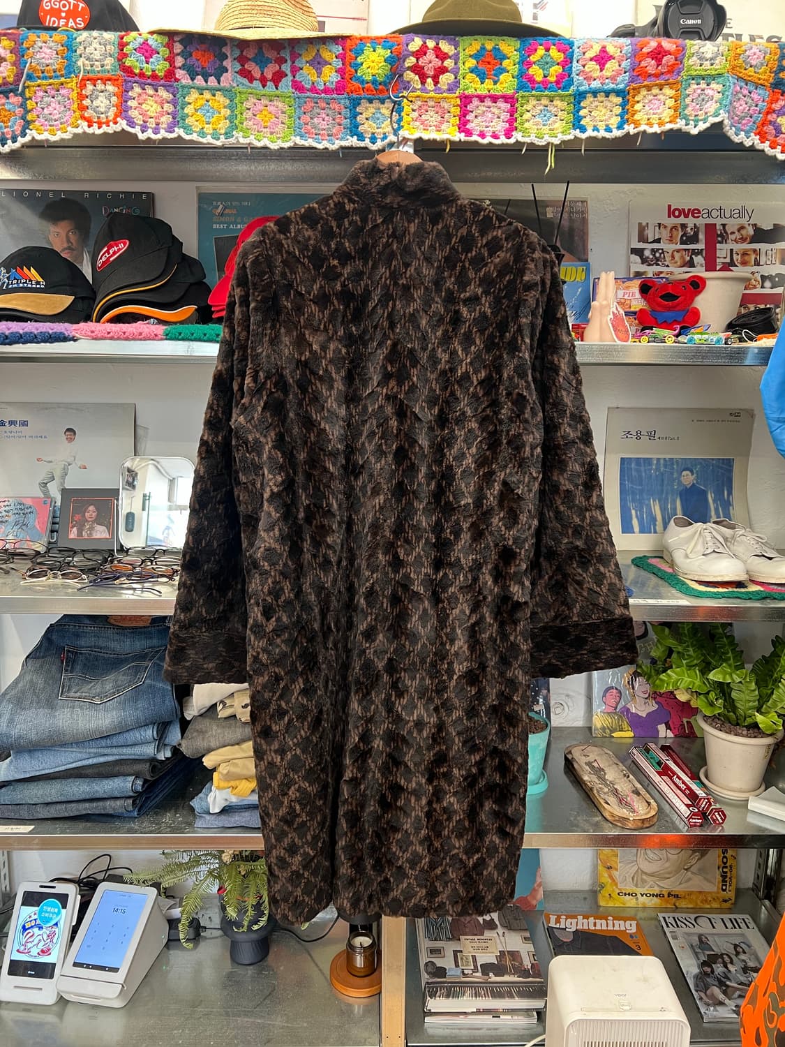 Deep Brown Patterned Faux Fur Long Coat 상품이미지2