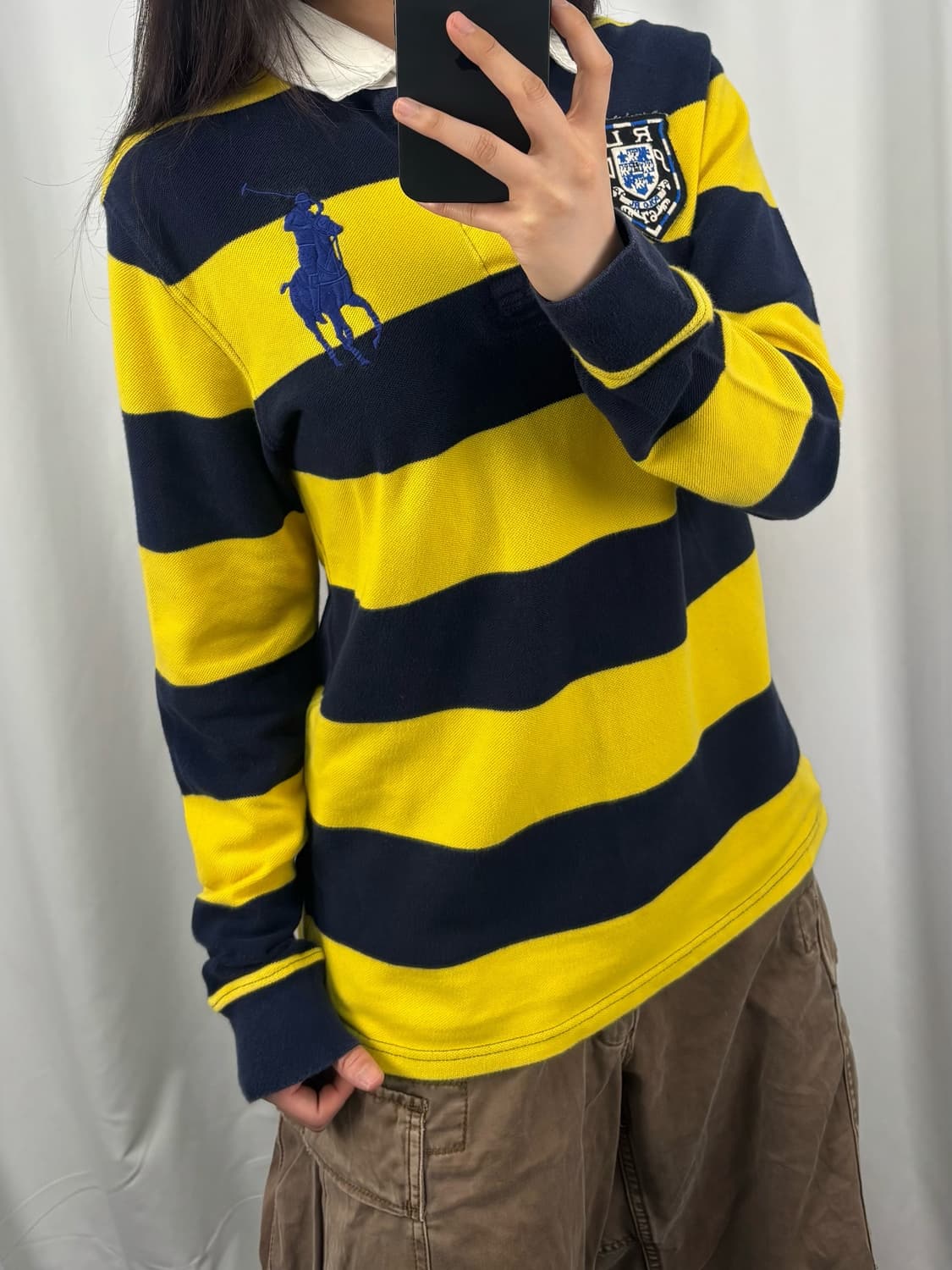폴로 옐로우 네이비 스트라이프 꿀벌 럭비티 상품이미지1