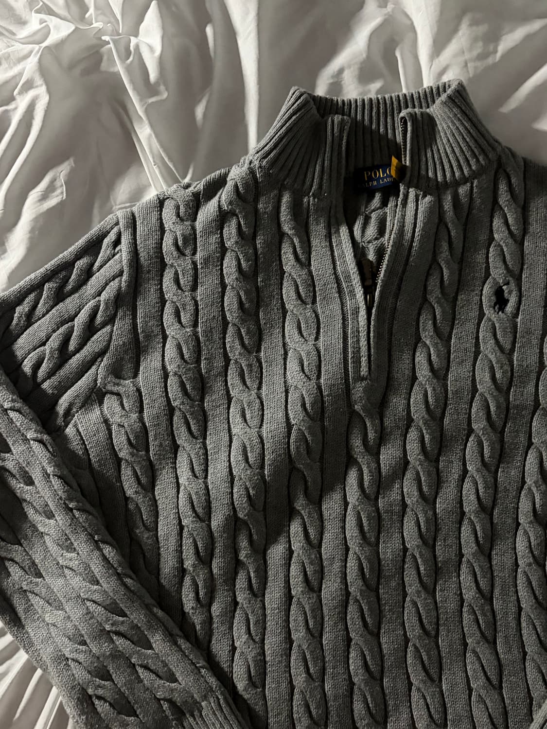 폴로 반집업 꽈배기 니트 그레이 상품이미지2