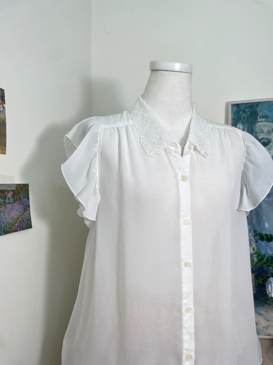 white collar flower embroidery shirring 상품이미지6