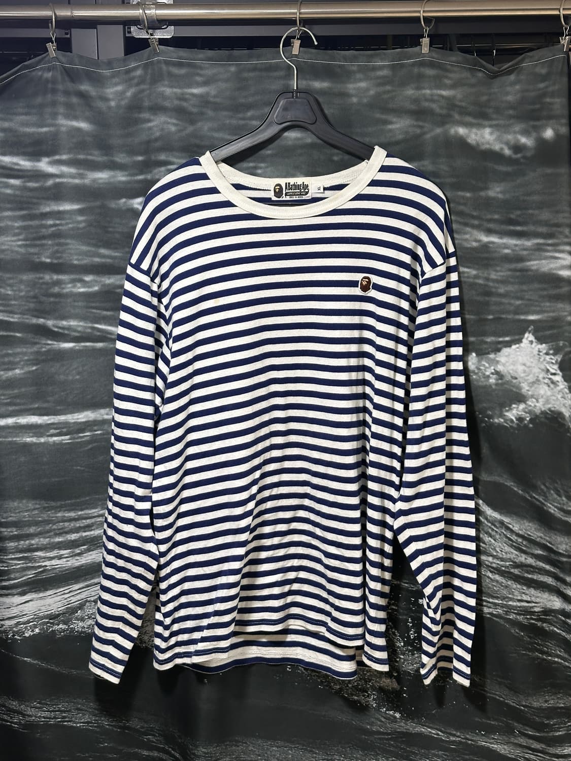 베이프 스트라이프 긴팔티셔츠 네이비 XL(100) 상품이미지2