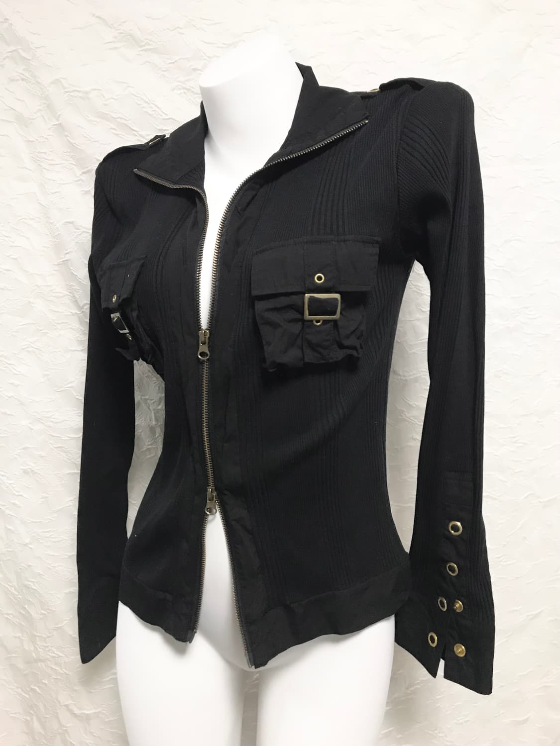 빈티지 beaumere 갸루 펑크 투웨이 금장 포켓 골지 집업 상품이미지1