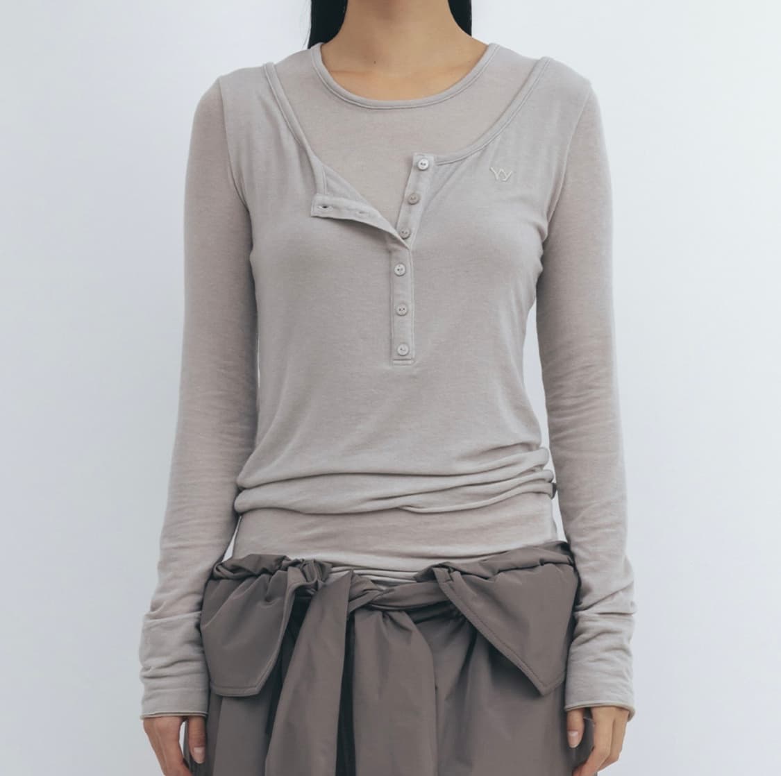 OPEN YY LAYERED HENLEY LOUNGE TEE, BEIGE 상품이미지2