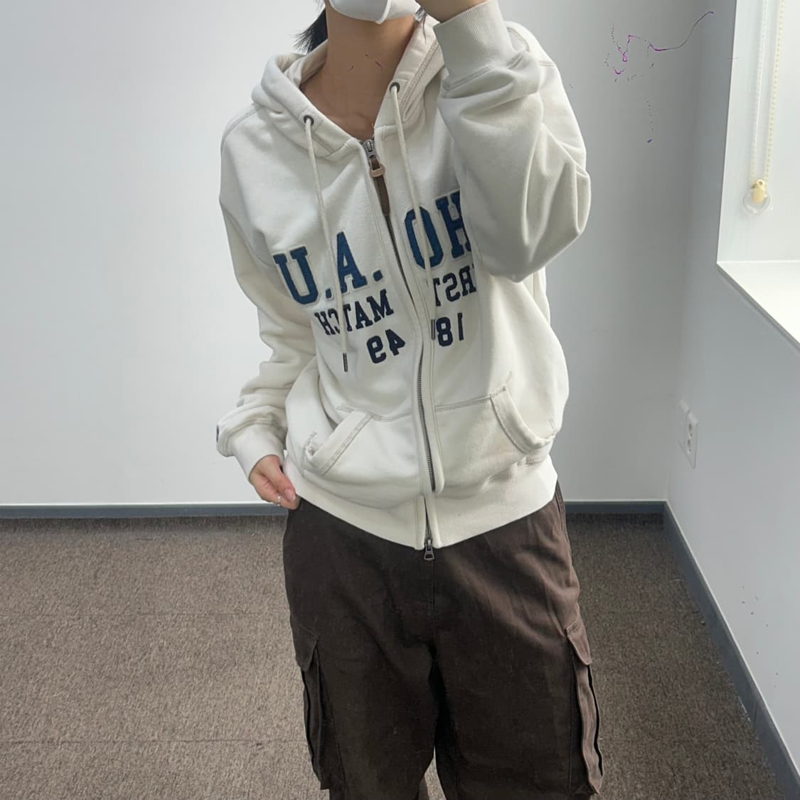 Who A U 후아유 2-way 네이비 로고 아이보리 후드집업 상품이미지1