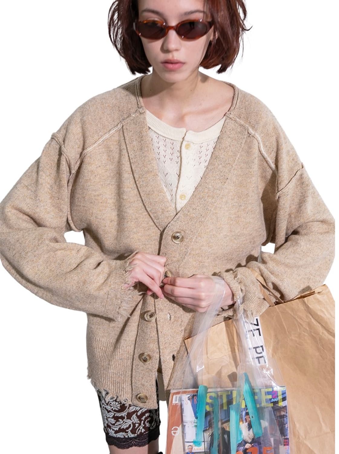 퍼버즈 램스울 레이어드 가디건 상품이미지1