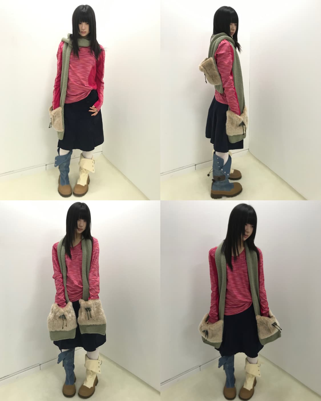 Olive knit hand-glove fur pocket muffler 상품이미지2