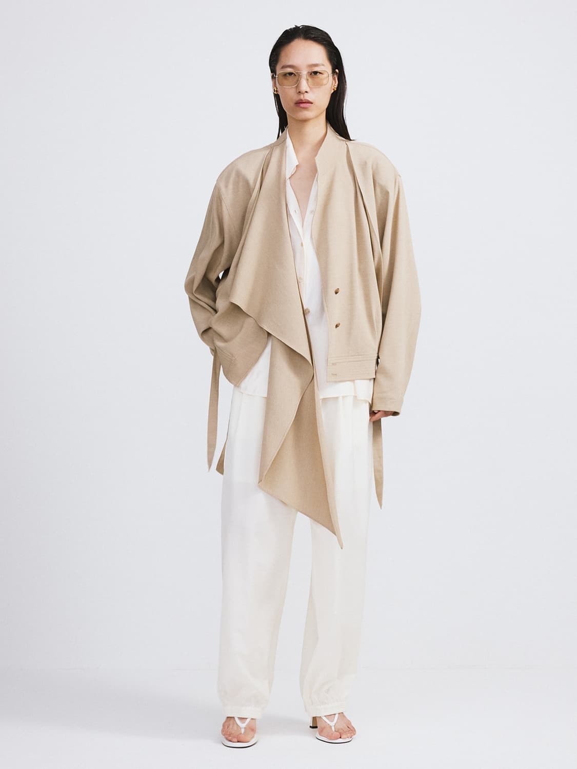 렉토 RECTO 드레이프 스카프 디테일 점퍼 자켓 다크 베이지 상품이미지3