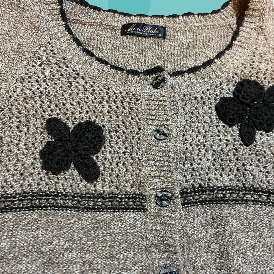 플라워 장식 브라운 반팔 니트 가디건 상품이미지4