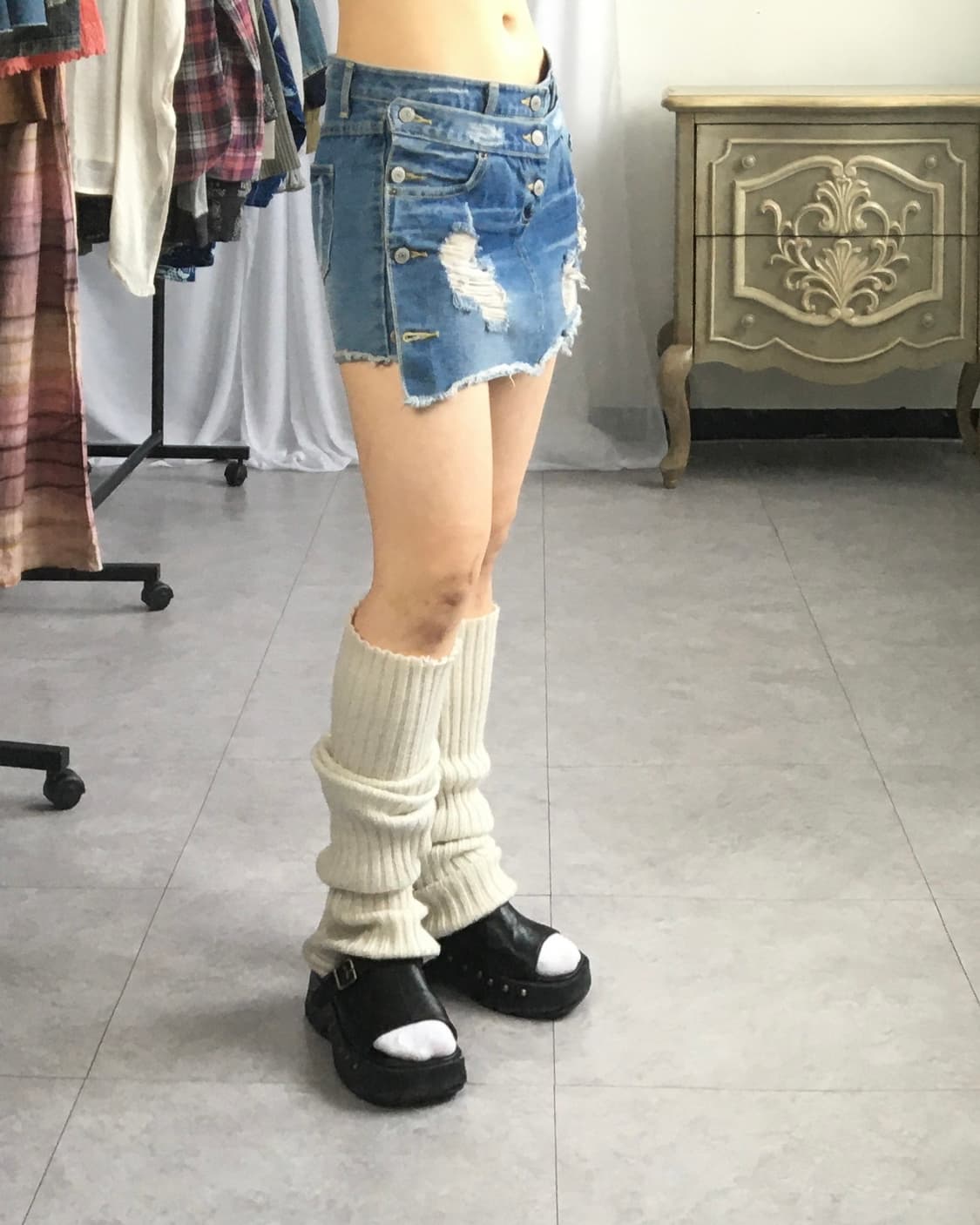 Layered point denim short 상품이미지7