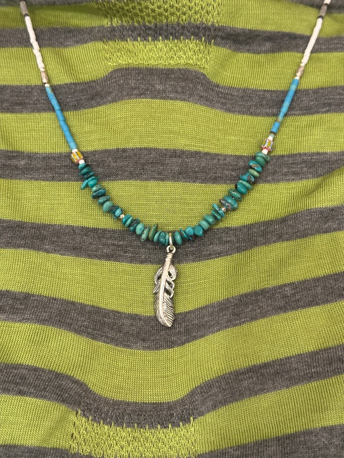 Feather 925 Silver Pendant Turquoise Bea 상품이미지8