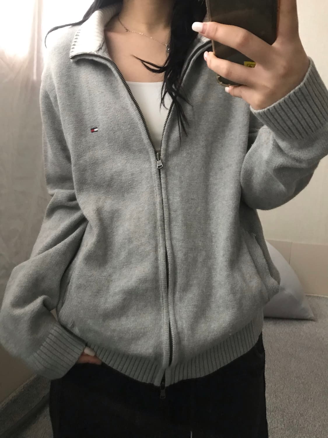 타미힐피거 그레이 루즈핏 니트집업 상품이미지2