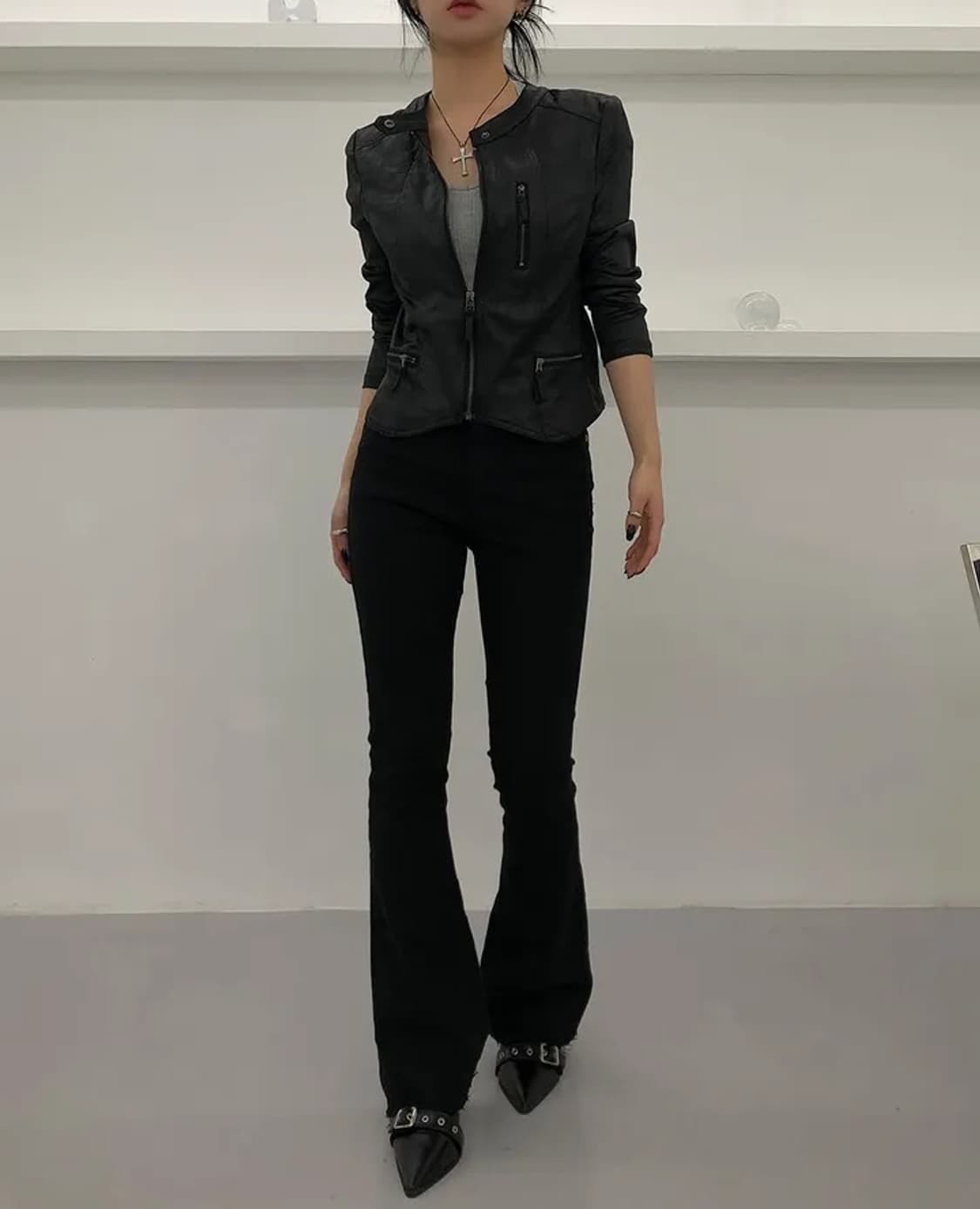 딥스웨이 빈티지 바이커 자켓 탑 블랙 상품이미지6