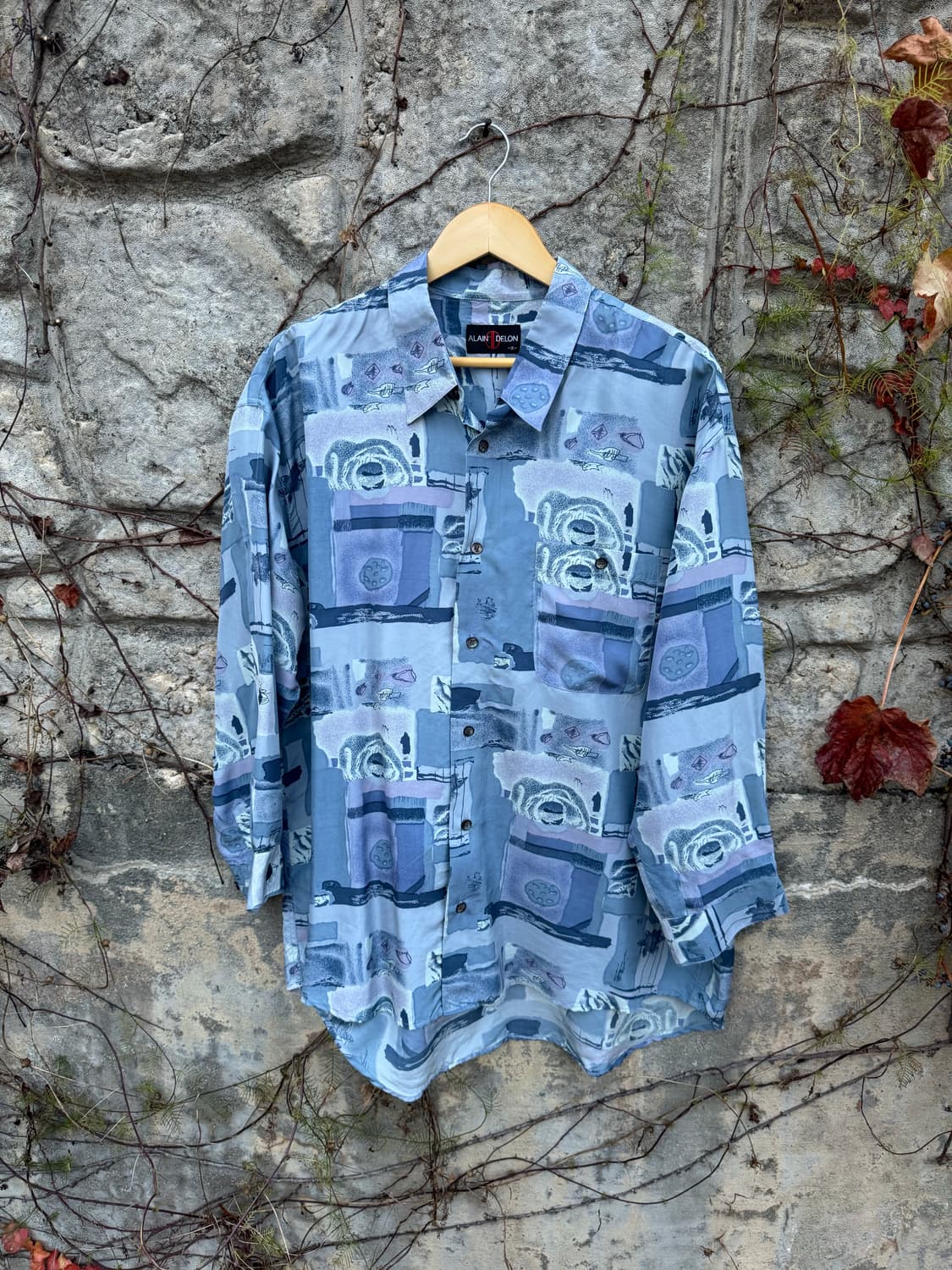 일본 빈티지 실크 100 에스닉 패턴 셔츠 3L 상품이미지1