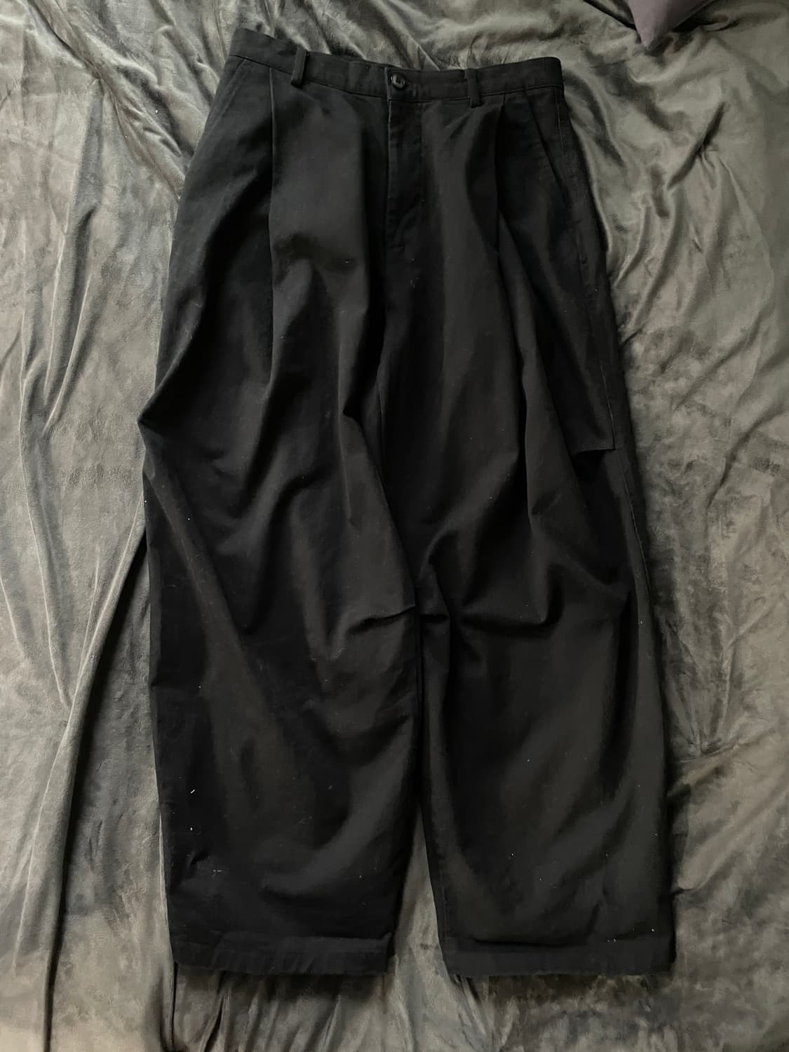 피인오 958 투턱 와이드 코튼 팬츠 블랙 M 상품이미지1