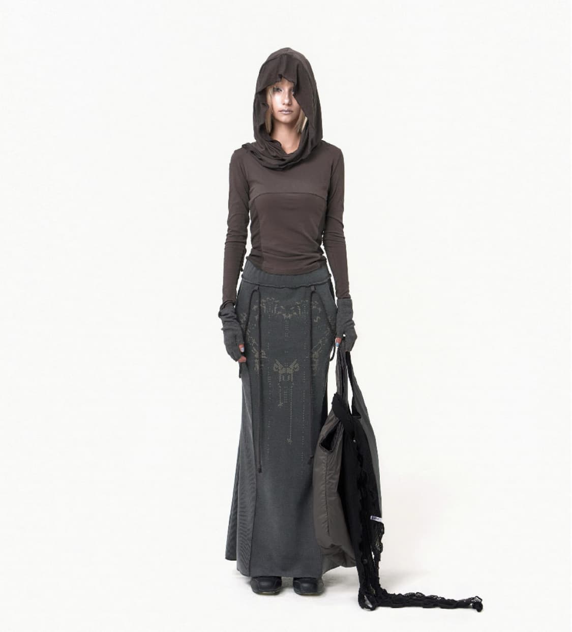 ojos Graphic Mermaid Maxi Skirt / 차콜 상품이미지2