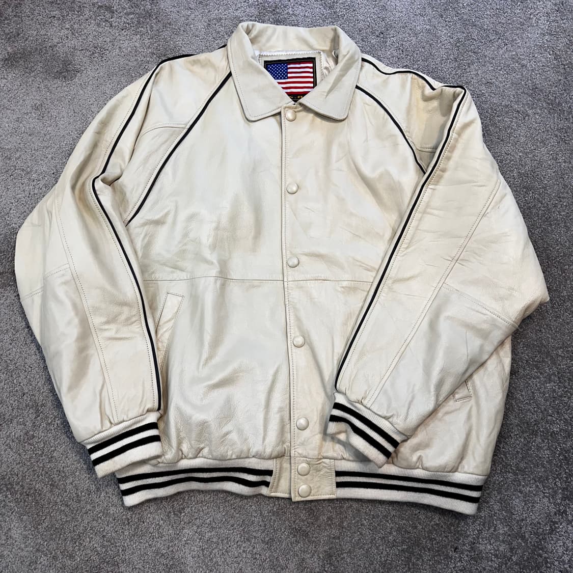 U.S.A 빈티지 크림 양가죽 봄버 항공점퍼2XL 상품이미지1