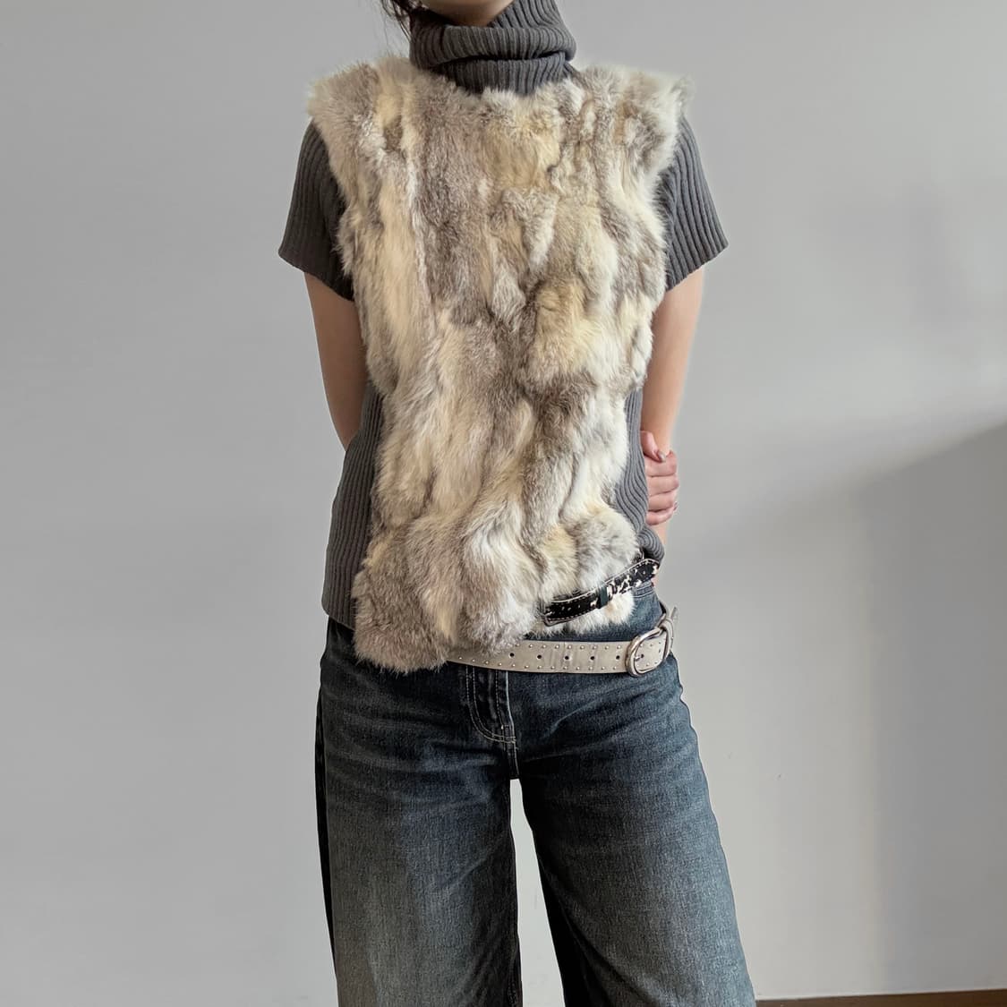 Fur Panel Ribbed Turtleneck Knit 상품이미지1
