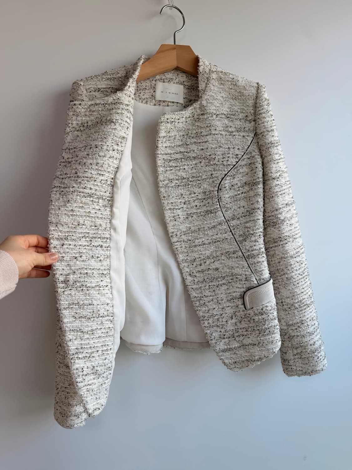 [MICHAA] 미샤 정품 노카라 배색 트위드 재킷 55사이즈 상품이미지4