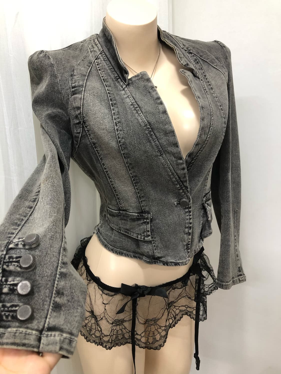 gray  rock chic panel detail denim jacke 상품이미지3