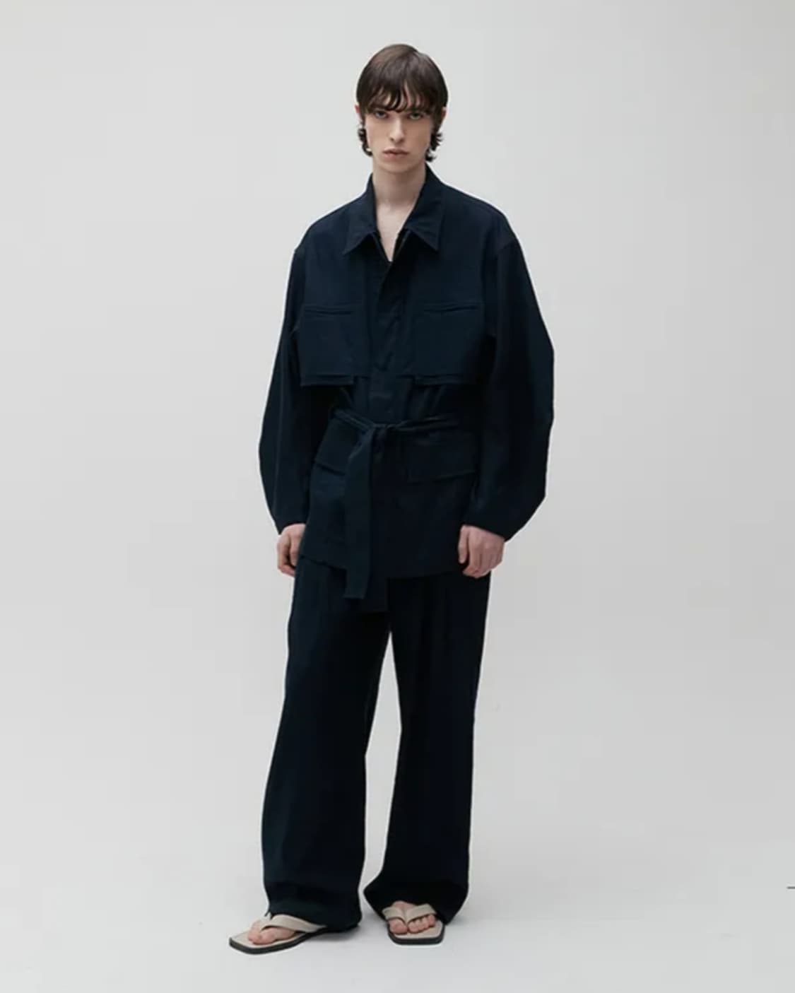 쿠어 COOR 린넨 오버사이즈 벨티드 자켓 네이비_M 상품이미지1