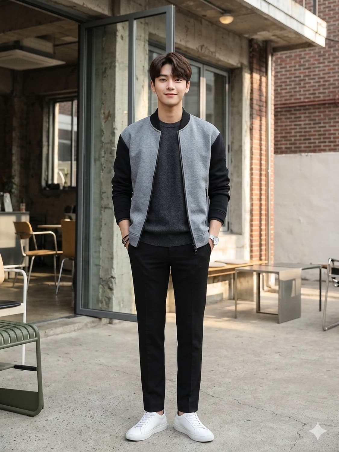 바이시리즈(by series;) 네오프렌 라이크 배색 블루종 자켓 상품이미지1