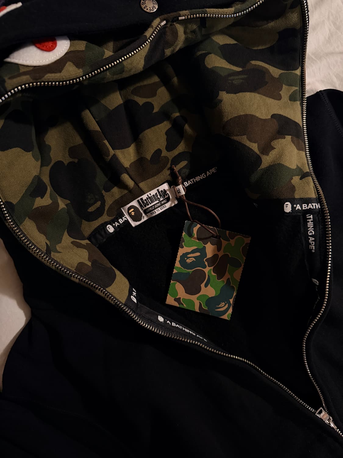 베이프 1st 카모 샤크 풀 집 더블 후드 블랙 xl 상품이미지9