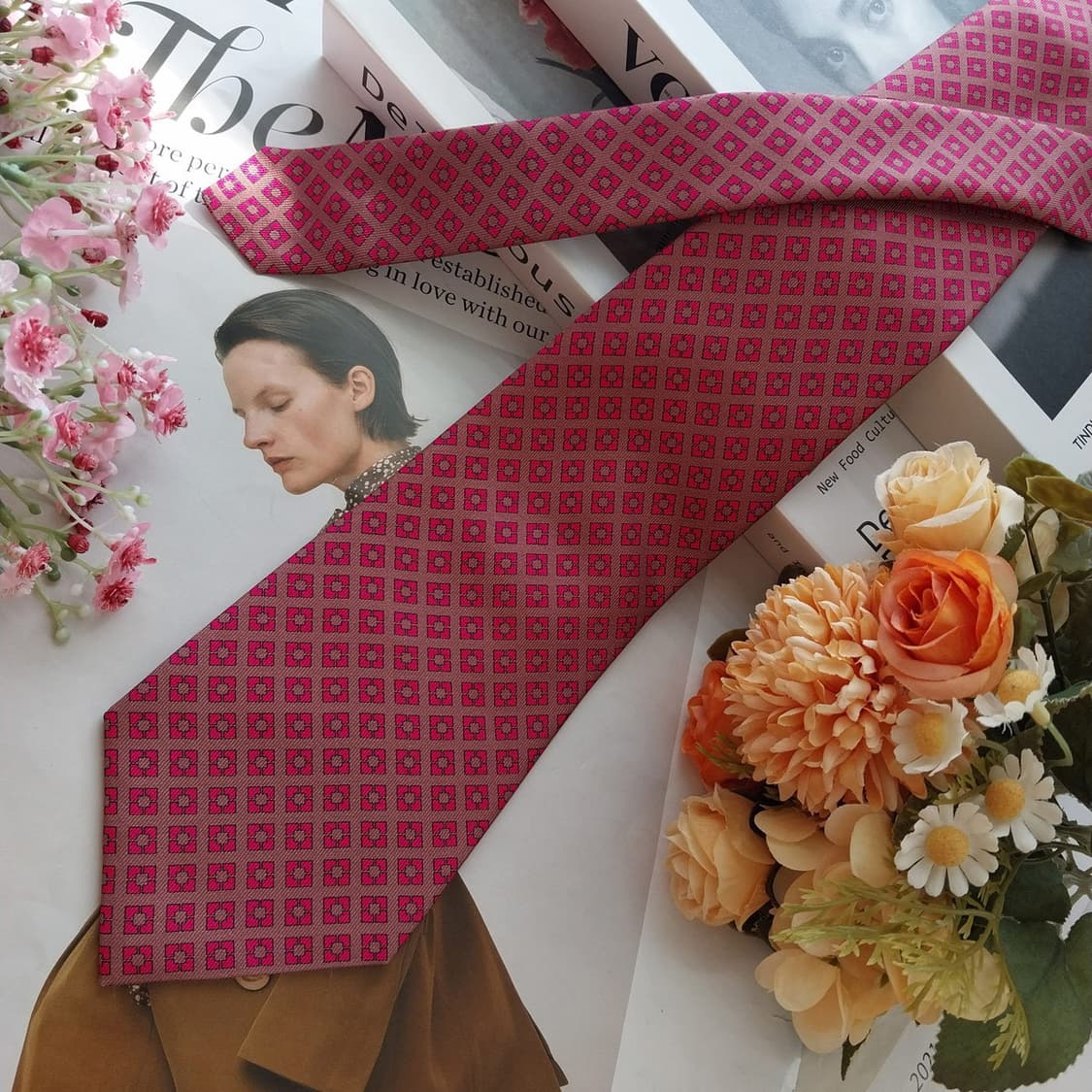 짐톰슨 실크 핑크 패턴 넥타이 9.2cm A+~A등급 K2504 상품이미지4