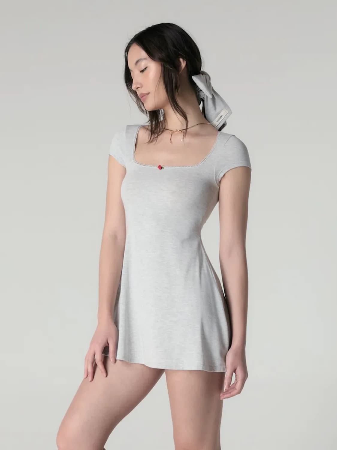 [S] 글로니 로지 스쿱 미니 드레스 화이트 멜란지 상품이미지1